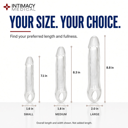 Extension Sleeve Small, Medium and Large overall length and width comparison.